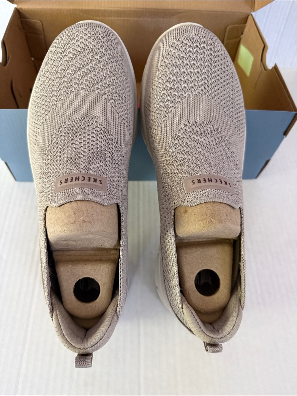 Skechers Women's Slip-On Knit Sneakers in Light Beige